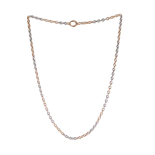 Mid-20th century two colour tracelink chain necklace, c.1940, testing as 18ct rose gold and platinum